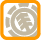 Static pixelated icon with orange border enclosing a light gray circular symbol on white background.