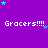 Purple background with repeated white text "Gracers!!!!" and scattered cyan and purple stars, partially cropped on the right.