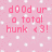 Pixelated pink text on a pink background with white speckles reads "d00d ur a total hunk <3!" in a retro digital style.