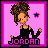 A 4x3 contact sheet of a pixel art animation featuring a cartoon woman with brown curly hair in a high bun, wearing a black off-shoulder top, against a pink background with a small star symbol and the name "JORDAN" at the bottom.