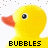 Yellow rubber duck with orange beak and black eye, displayed in four showing different angles and text labels