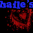 Blue text and red splatter graphics on black background with gray , animated changes in text and graphic arrangement