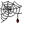 A black spider web with a red and white hanging object on gray background, showing animation changes in the hanging object's position.