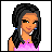 Pixelated character with long dark hair wearing pink top and blue earrings against white background, text "Jessie" on light purple
