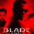 Silhouette of a person with long hair and a hat against red background, text "BLADE" at bottom in pixelated white letters.