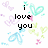 Pixelated icon with black text 'i love you' centered on white background, surrounded by pastel-colored pixel art hearts and swirls in purple, blue, green, and pink.