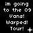 Black background with white pixelated text reading 'im going to the 09 Vans! Warped! Tour!' and varying punctuation symbols at the bottom of each line.