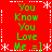 Red background with green text "You Know You Love Me =]" repeated in four quadrants, white snowflake and dotted-line borders.