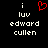 Pixelated text and a red heart symbol on black background, with two identical static frames showing 'i luv edward cullen' in white block letters.