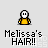 Pixelated character in yellow shirt with white hair and neutral expression, multiple text bubbles reading "Melissa's HAIR!!" and "NO, REALLY" and "IT SUCKS" appear sequentially.