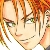 Pixelated close-up of a character with light skin, green eyes, and long orange-brown hair, rendered in a low-resolution style.