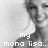 Black-and-white pixelated image of a smiling person with text overlays reading 'my mono lisa..' and 'oh my i do love her smile <3'.
