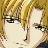 Two anime-style characters with light brown hair and closed eyes, one with a neutral expression and the other with a slight smile, against a blurred golden-brown background.