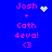 Blue background displays pink text 'Josh + Cath 4eva! <3' with animated white pixel effects changing between heart and starburst shapes.