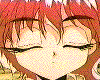 Anime-style character with red hair and brown eyes in four sequential expressions: closed eyes, open eyes, wide-open eyes, and neutral gaze.