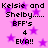 Pixelated pink background with purple stars and black text reading "Kelsie and Shelby..... BFF's 4 EVA!!" in four identical repeated sections.