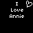 Black background with white pixelated text and a heart symbol; two identical static frames show 'I Love Annie' with the word 'Love' replaced by a heart icon.
