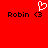 Red background with two identical black text labels 'Robin <3' and a white pixelated heart symbol above the left label.