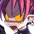 Pixelated anime-style character icon with pink and purple hair, yellow eyes, and a dark outfit against white background.