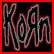 Pixelated red and gray stylized text logo on black background with solid red border, appearing as a single static frame.