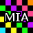 Pixelated grid of colored squares with white text 'MIA' overlaid on black background, featuring green and purple pixel artifacts.
