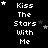 Black background with white pixelated text reading 'Kiss The Stars With Me' and scattered star symbols in various positions