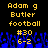 Yellow pixelated text on black background with blue pixelated crowd at bottom, showing identical static display of name and sports statistics.