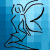 Pixelated blue-toned icon depicting a stylized fairy figure with outstretched wings and flowing limbs against a gradient background.