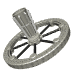 Six identical metallic wheel icons arranged in two of three on a white background