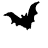 Three black bat silhouettes in different poses on a white background, with one gray square partially visible on the right.