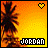 Pixelated sunset scene with palm tree silhouette, yellow heart symbol top-right, and 'JORDAN' text bottom-center in blocky font.