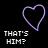 purple outlined hearts with animated multicolored pixel dots on a black background, each heart paired with 'THAT'S HIM?' text