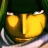 A 48x48 pixel buddy icon featuring a close-up of an anime-style character's face on the left and stylized text on the right against a black background.