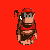 Pixel art monkey in red cap and shirt, brown tail curled left, standing on alternating red and blue backgrounds with slight pose variations.