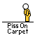 Pixel art animation of a figure in yellow shirt and white pants urinating on gray carpet, with text "Piss On Carpet" below.