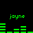 Green pixelated text and bar graphs on black background, with 'joyne' repeated four times in two