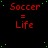 Red text "Soccer = Life" repeated in a pattern on black background with scattered green dots, one partially obscured by gray rectangle