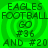 Green background with four identical displaying text: EAGLES FOOTBALL, 60 #36, AND #20 in dark green pixelated font