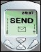 A mobile phone-shaped icon with a green screen displaying text and an envelope symbol, silver buttons below, and time 24:07 at top.