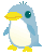 Animated pixel art penguin mascot in various poses across 8 frames on a gray background.