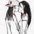 Two anime-style figures in a kiss pose, one wearing a white helmet with red square, both in monochrome grayscale except for red accents on clothing.