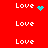 Red background with white 'Love' text and cyan pixel art symbols; one heart, one starburst, and one scattered dot pattern animation.