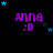 Purple text 'ANNA :D' with blue stars scattered around on a black background, animated in a pattern