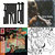 A static image showing four distinct pixelated sections: top-left dark geometric shapes, top-right blurred figure, bottom-left colorful abstract pattern, bottom-right grayscale abstract shapes.