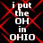 Black background with red diamond lattice pattern; white text "i put the OH in OHIO" repeated four times in