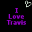 Pixelated text 'I Love Travis' in purple on black background with white heart symbol above, two identical side-by-side versions of the text layout.