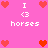 Pixel art icon with pink background, red hearts, and white text reading "I <3 horses" in two identical sections.