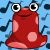A contact sheet of 20 animated frames showing a red polka-dotted Slorg character from Neopets dancing against a blue background with dark pipe patterns.