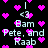 Pixelated animation of text and pink hearts on black background with repeated phrases and symbols.