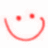 Red pixelated smiley face with two circular eyes and a curved mouth on white background.